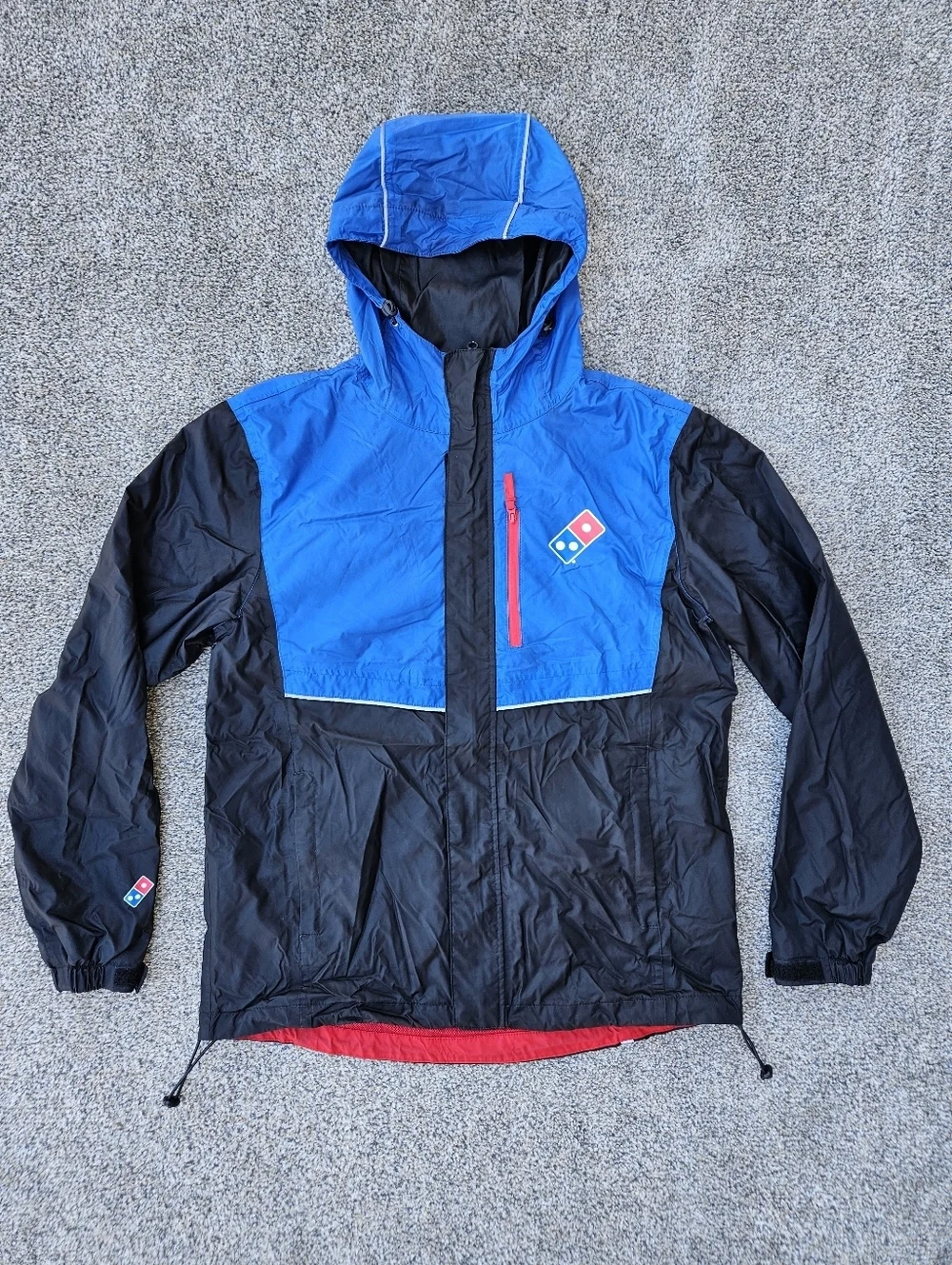 Dominos Pizza Jacket Black Blue Hooded Windbreaker Reflective Full Zip Mens M